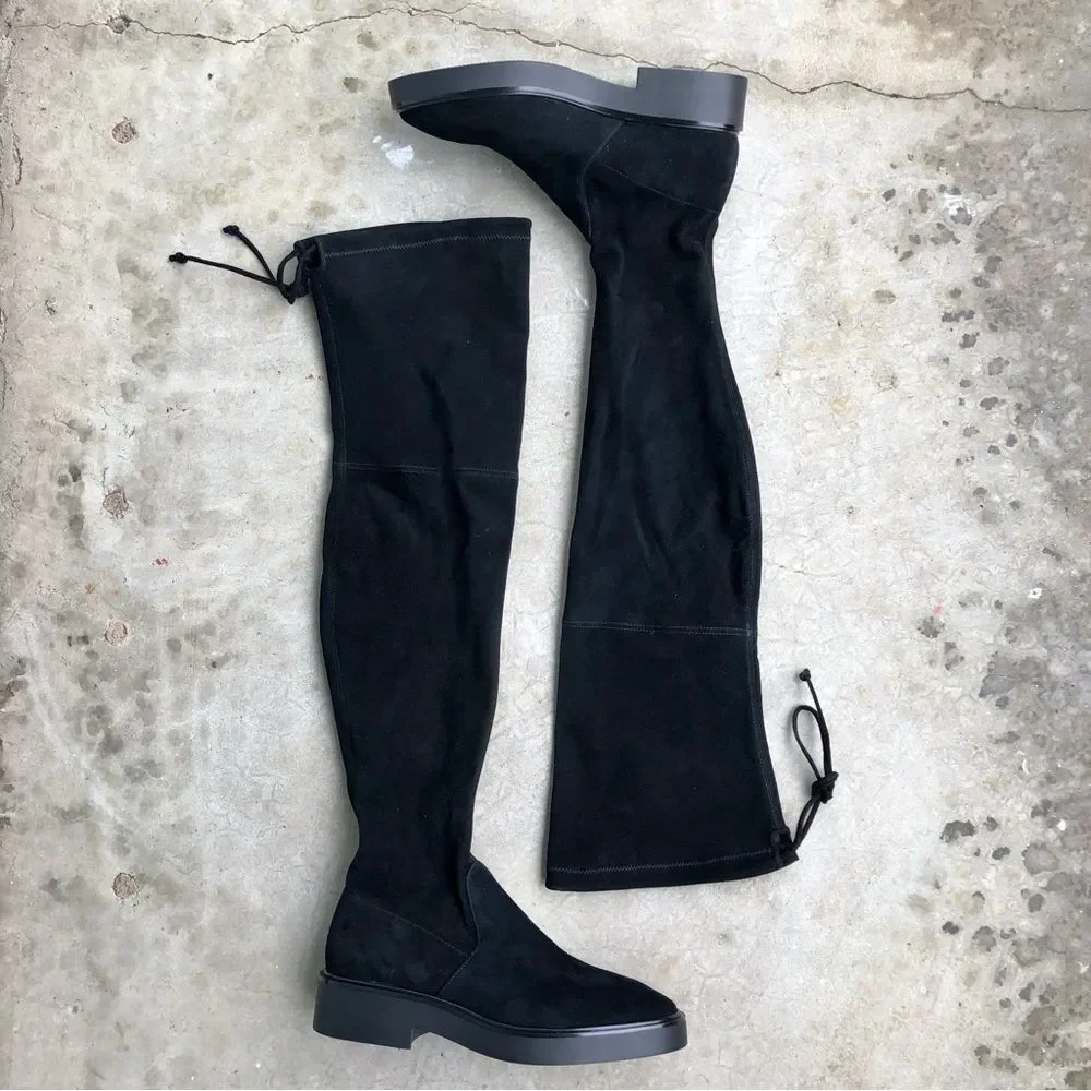 Stuart Weitzman Mara OTK Over the Knee Suede Boots Platform Thigh High Black 8
